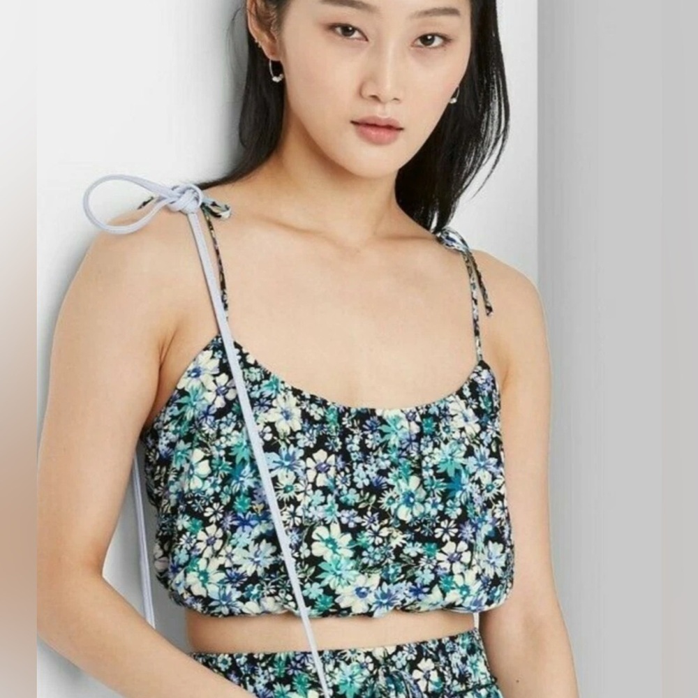 Wild Fable Women's Tiny Tank Top - Wild Fable, Black Floral, medium NWT